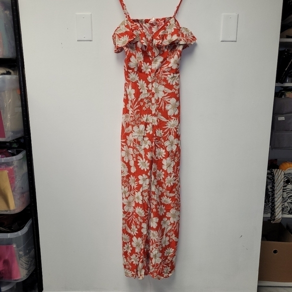 Band of Gypsies Lana Red and White Floral Button Ruffle Maxi Dress Size S - Picture 3 of 14